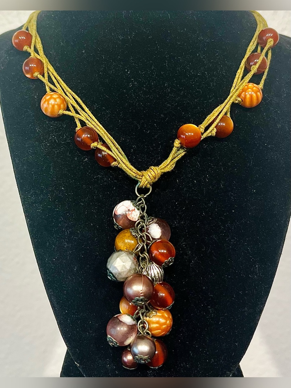Vintage Amber Beaded Tassel Necklace